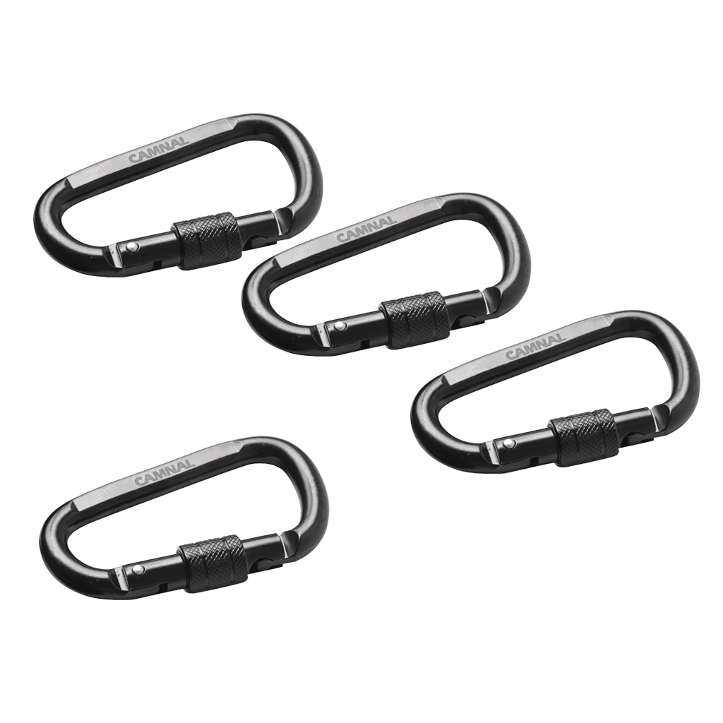 4 Pcs 30KN/6600LBS D Shaped Carbon Steel Screw Lock Rock Climbing Carabiner Gate Opening 16mm Rock Climbing Carabiner