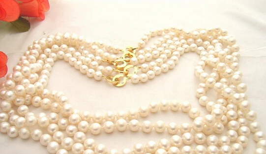 

huij 003506 Wholesale 5 pieces 8-9mm White Pearl Necklace