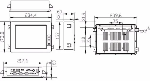 Все в одном компьютере 8,4 дюйма Intel atom D2550 промышленная панель ПК с сенсорным экраном сопротивления 32 г SSD 2G Оперативная память 2x RJ45 4xusb 4xcom