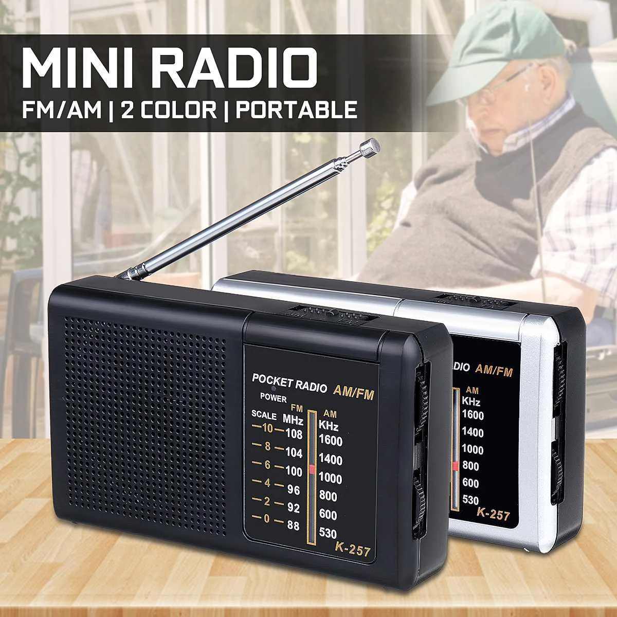 

Mini Portable FM/AM 88-108MHz FM 530-1600KHz Wireless Retro Radio Receiver Channel Speaker Stereo Multimedia Music Player