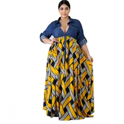 Африка Костюмы Мода с полосками Платье макси с длинным рукавом Для женщин осень облегающее платье Длинные вечерние плюс Размеры XL-4XL