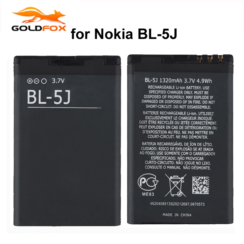 

GOLDFOX 1pc 1320mAh Battery BL-5J For Nokia 5230 5233 5800 3020 Lumia 520 525 530 5900 Xpress Music C3 N900 X6 BL5J Battery