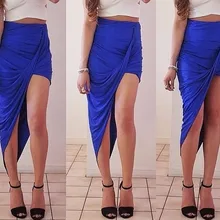 Юбки шикарные сексуальные повседневные Клубные Вечерние Элегантные короткие синие неровности трикотажные хлопковые уличные летние женские