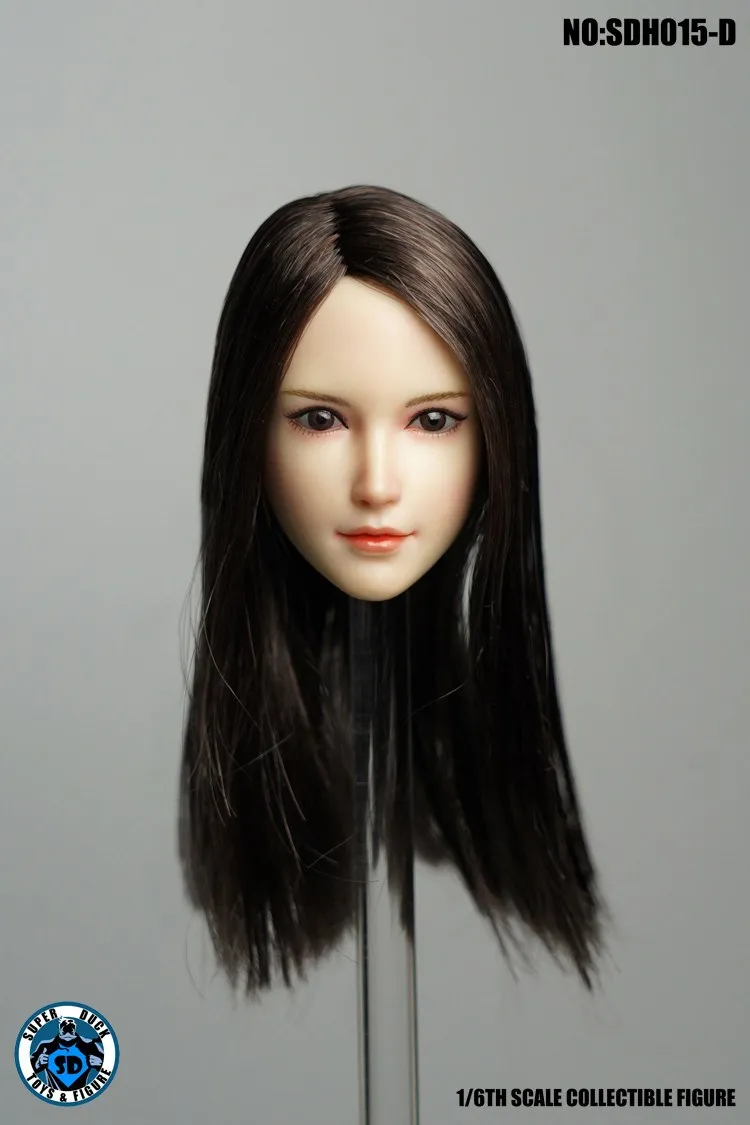 Голова для косплея, фигурка Супер утка SDH015 A/b/c/d 1/6, завитые женские черные волосы, голова звезды, скульптура, подходит PH, бесшовная женская кукла