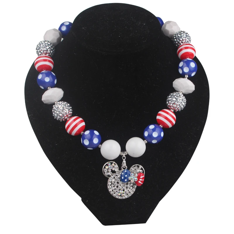 

2019 Kid's Chunky Necklace Rainbow Mickey Minnie Head Cartoon Bubblegum Necklace Toddler Jewelry Rainbow Pink Kids Birthday Gift