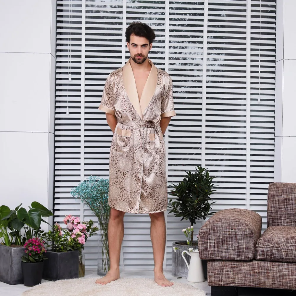 Men's Simulation Silk Pajama Set Men Pajamas Sleepwear Men Sexy Modern Style Soft Cozy Satin Nightgown Men Summer Thin Set 2 PCS