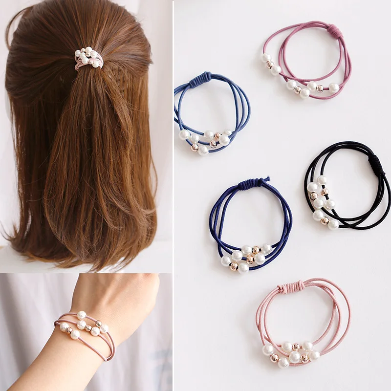 

1PC Korea Style Simple Imitation Pearls Beads Hair Rope Hair Ring Multilayer Elastic Rubber Band For Girl Gift Hair Accessories