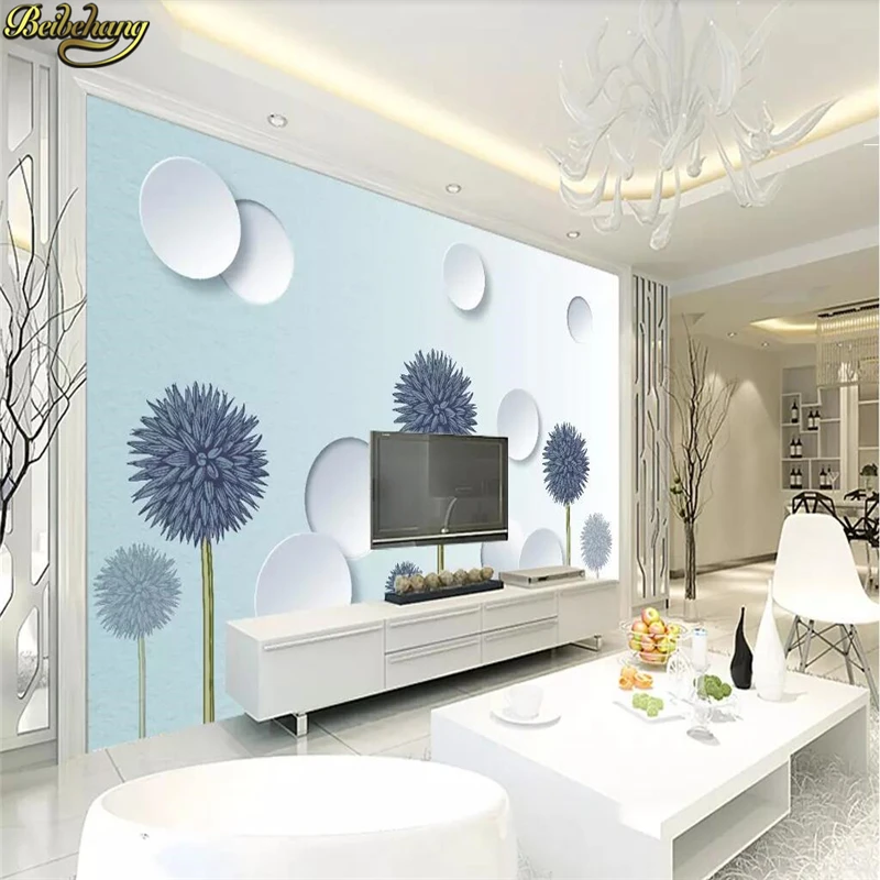 beibehang Custom 3d wallpaper mural simple modern light blue dandelion circle 3D solid background wall papers home decor