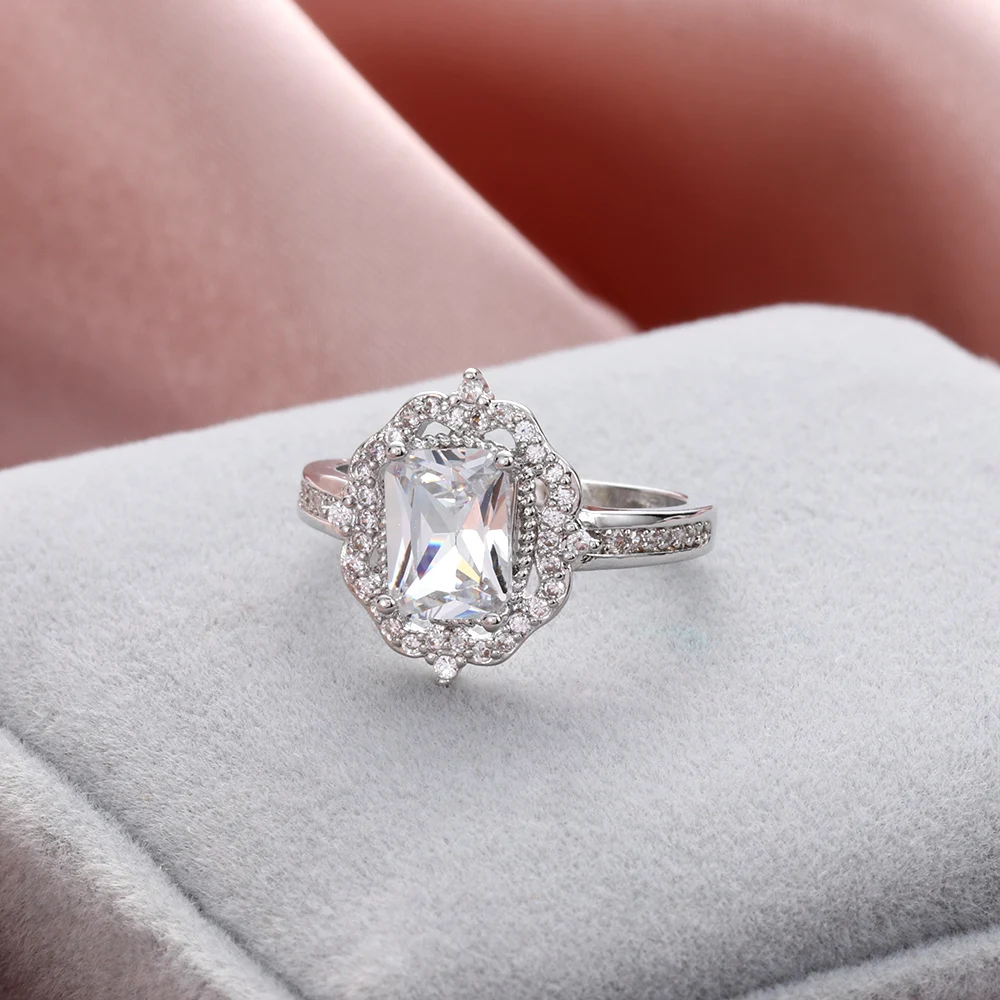 Elegant Women Gold Silver Plated Rings Simulated Zircon Ring Wedding Rings Gift