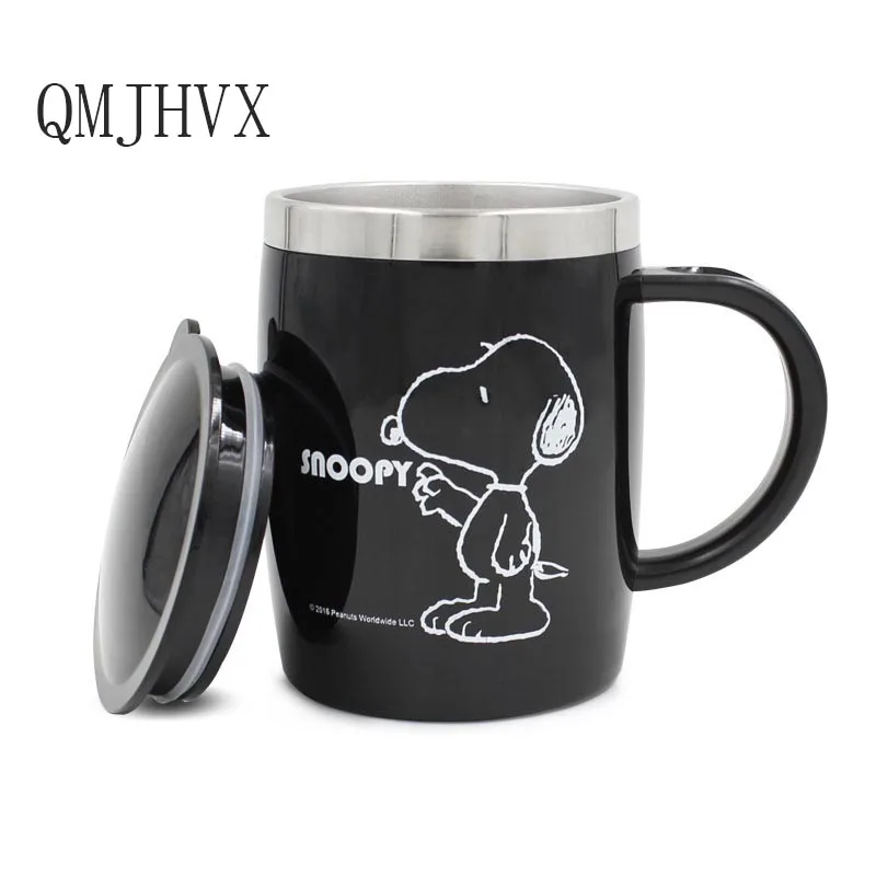 

Portable Cartoon snoopy Coffee Mugs With Lid 420ml stainless steel liner Double Insulated cups and mugs Thermocup for Gift