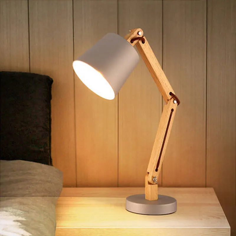 Простой Художественный Деревянный Настольный светильник для учебы, спальни, креативный алюминиевый абажур, персональная прикроватная настольная лампа