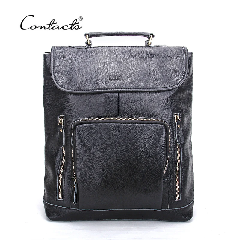 CONTACT&#39;S European and American Style Genuine Leather Men Backpacks Fashion Brands Black ...