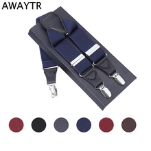AWAYTR 3,5*120 см модные мужские кожаные подтяжки с 3 клипсами, мужские винтажные повседневные брюки для свадебной вечеринки, ремень, подарки для мужчин
