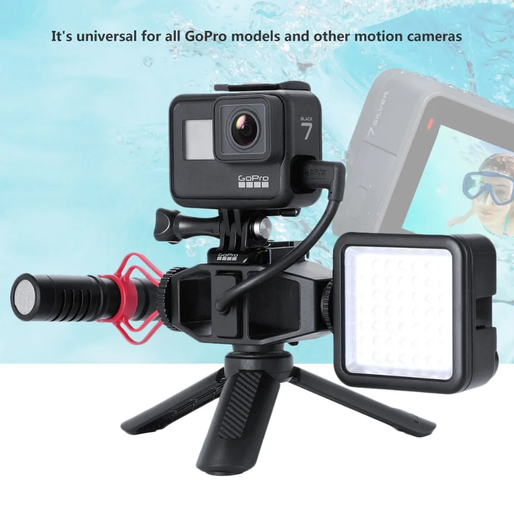 

VIJIM GP-1 Gopro Case Vlog Tripod Stand, 2 Cold Shoe Mount for Microphone Light Action Camera Accessories for Gopro Hero 7 6 5 4