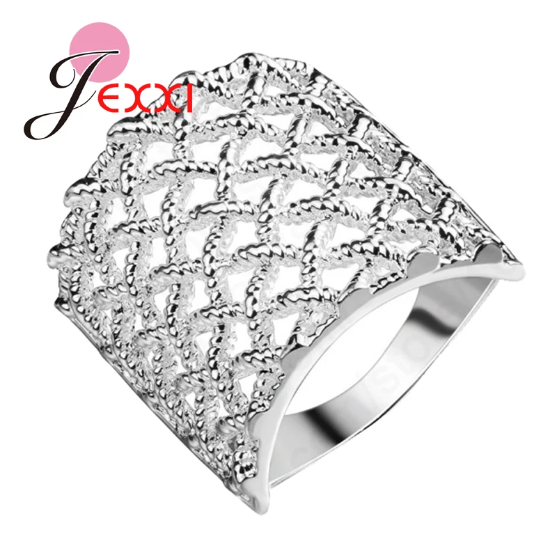 

JEXXI Exquisite Real Pure 925 Sterling Silver Rings Hollow Design Man Woman Special Wide Rings 2 Sizes US And Europe Jewelry
