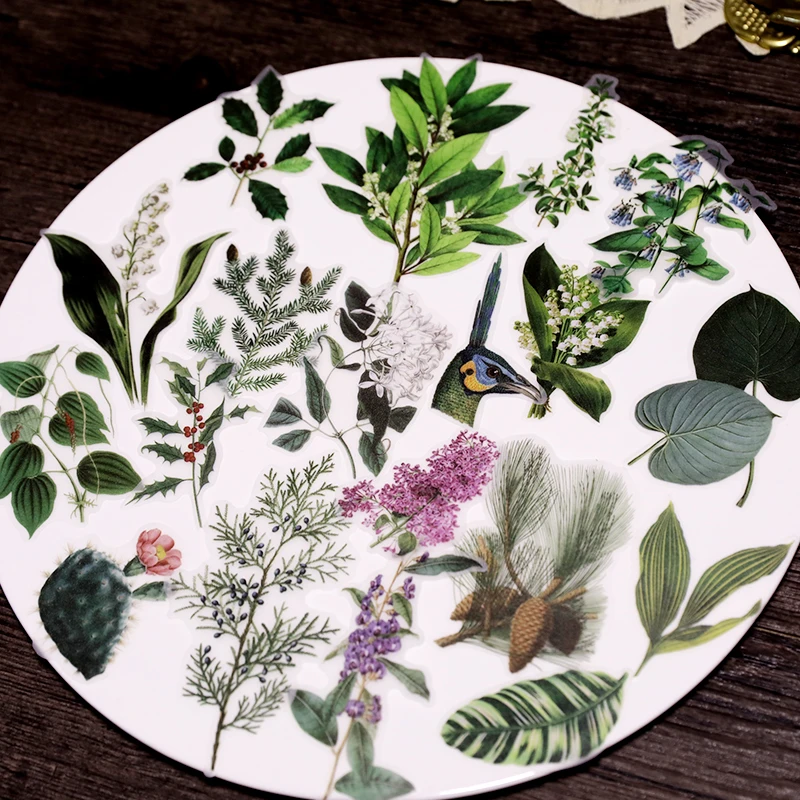 

50pcs/pack Fresh flower plant illustration hand account sticker Decorative Sticker DIY Diary Scrapbooking Index Seal Stickers