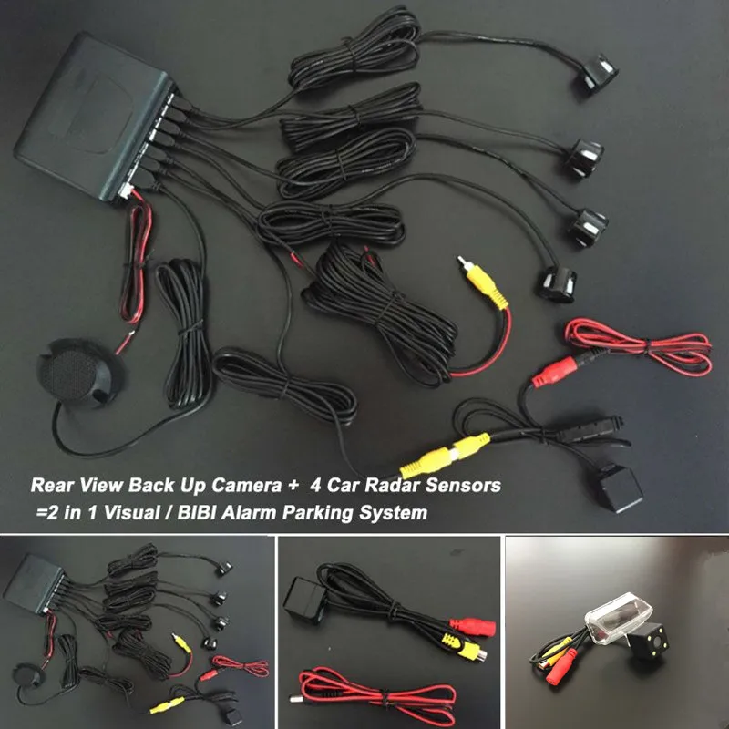 

Car Parking Radar Sensors + Car Backup Rear Camera = 2 in 1 Visual / BIBI Alarm Parking System For Toyota Corolla 2014 2015