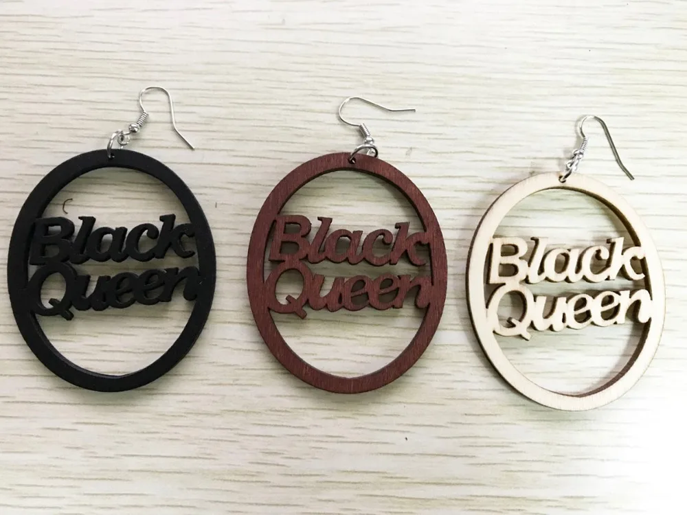 Free Shipping!!black /natural black queen Wood Earrings WE 0651wooden