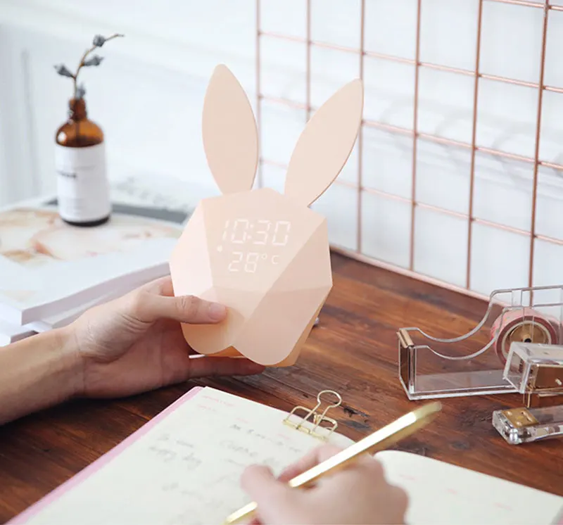 Rabbit night light Alarm Clock Voice activated led digital clock Intelligent Voice Control USB Charging Small Night Light AUG (1)