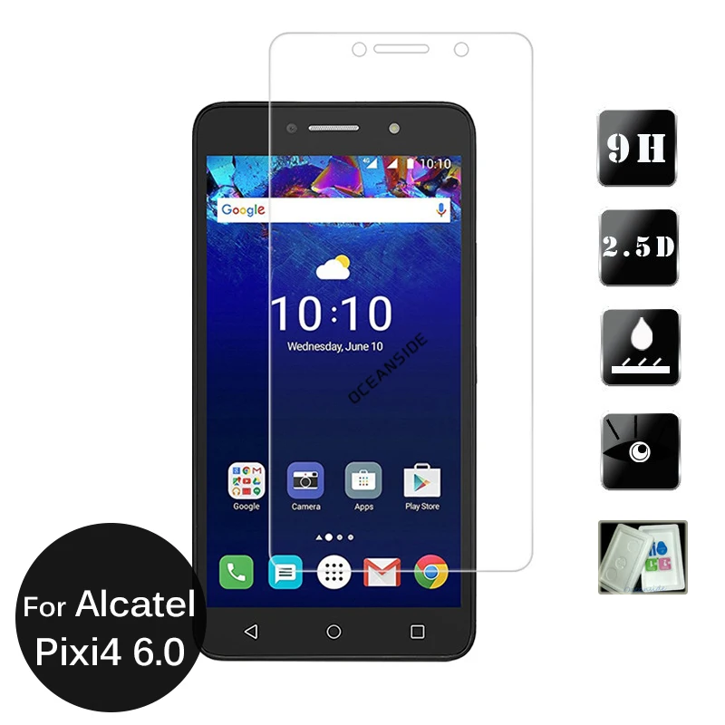 

2PCS For Alcatel Pixi 4 (6) 4G Tempered Glass screen Protector 2.5 9H Safety Protective glass On Pixi4 6.0 inch 9001A 9001X