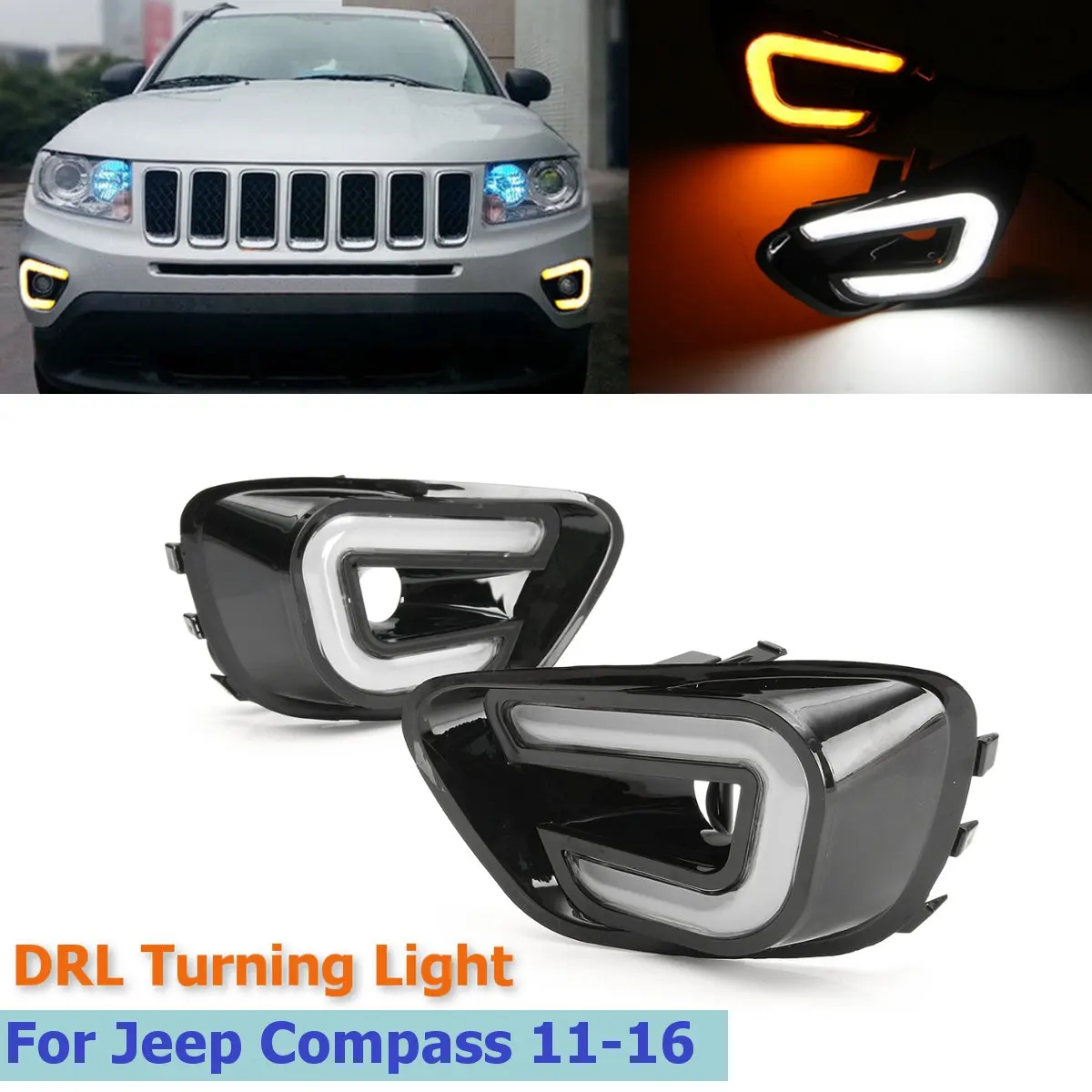 Car LED Daytime DRL Running Light White+Yellow Side Turning Light Fog