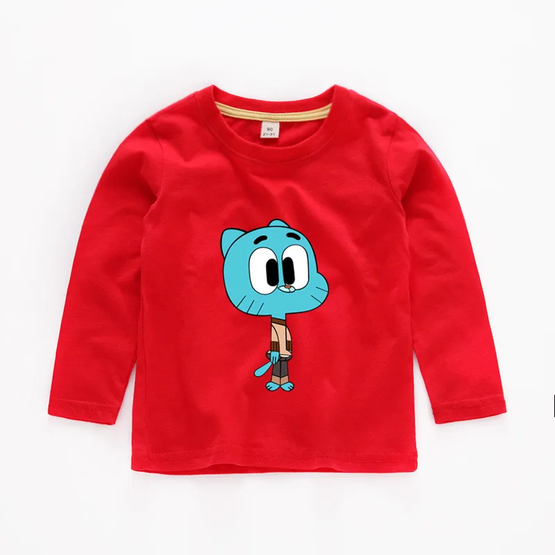 2T-12 удивительный мир Gumball Детская футболка с длинным рукавом Дети Детская летняя симпатичная одежда для мальчиков топы для девочек Футболка b044 - Цвет: Красный