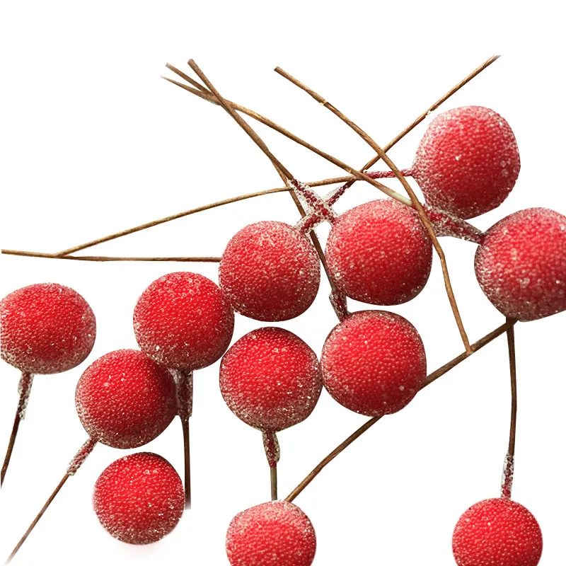 50 Pieces Artificial Fruit Small Glass Berry With Transparent Beads On