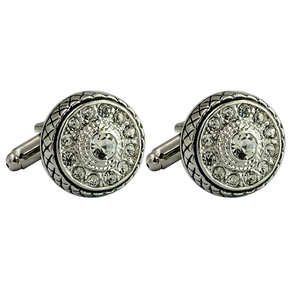 Top end luxury cuff links exquisite Europe engraved round rhinestone