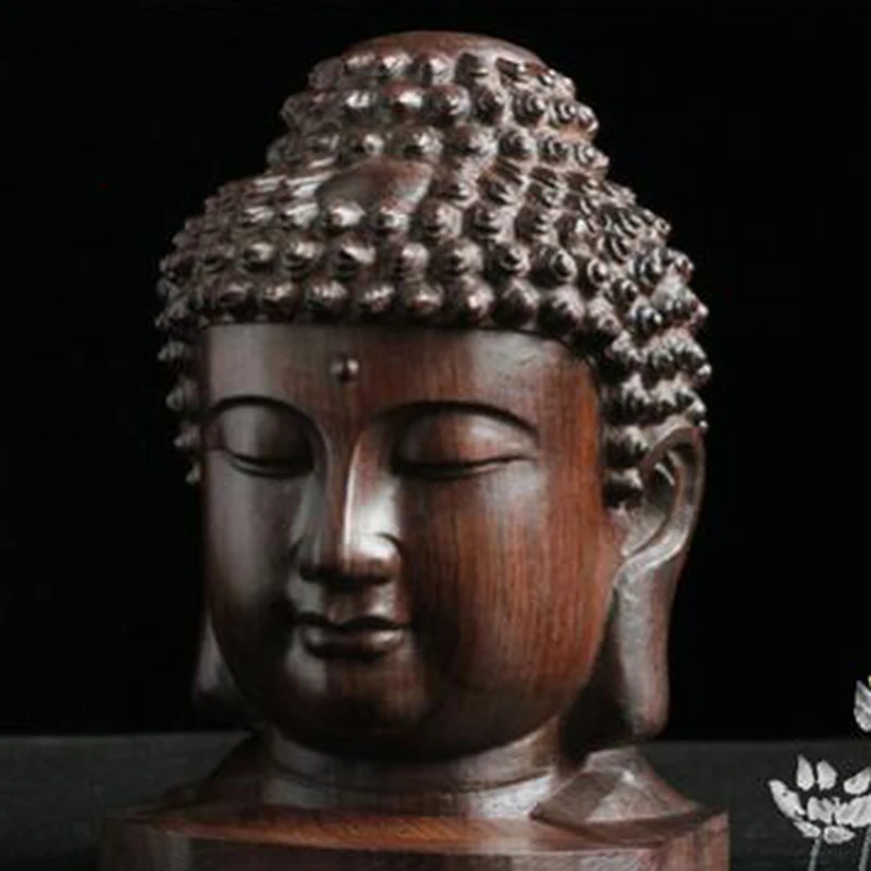 Handcrafted Mahogany Wooden Buddha Head Statue - Exquisite Decorative Ornament for Fashionable Interior Décor and Crafts image 3
