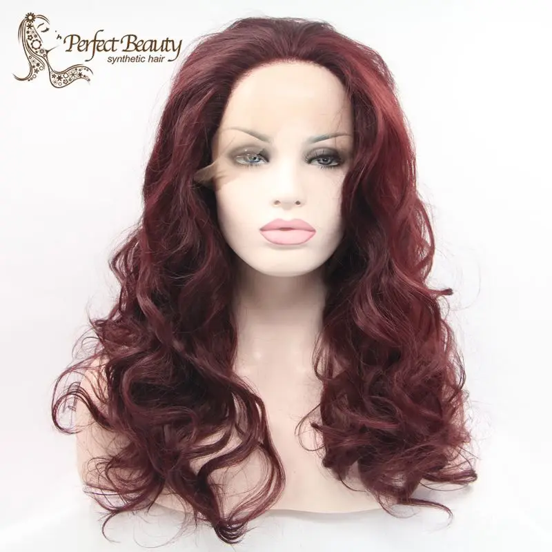 

Long Wine Red Wig Curly No Bangs Synthetic Lace Front Wig Heat Resistent Anime Cosplay Costume Lolita Party Curly Wig