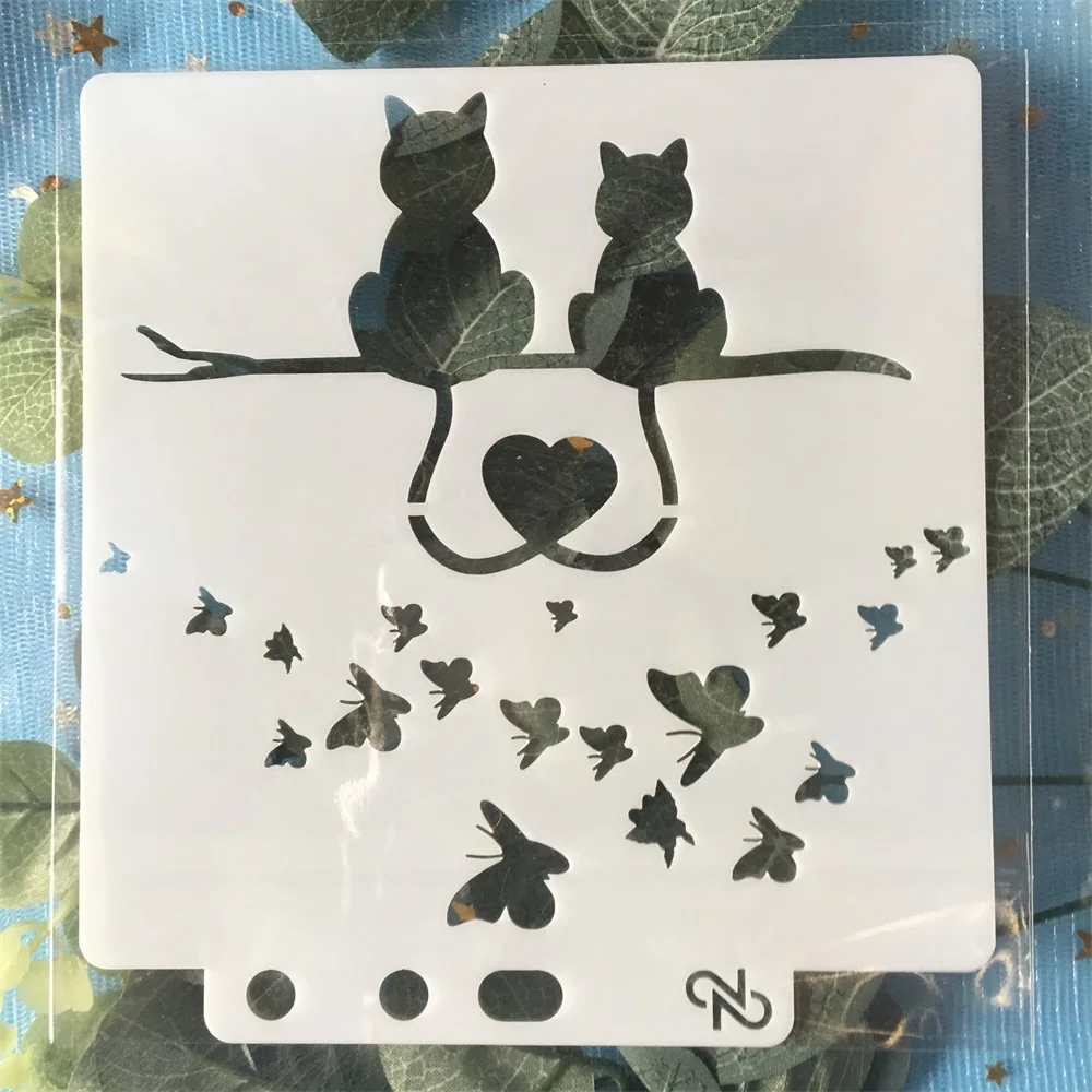 New 13cm Cats Love Heart Craft Layering Stencils Wall Painting Scrapbooking Stamping Embossing Album Decorative Paper Template | Дом и сад