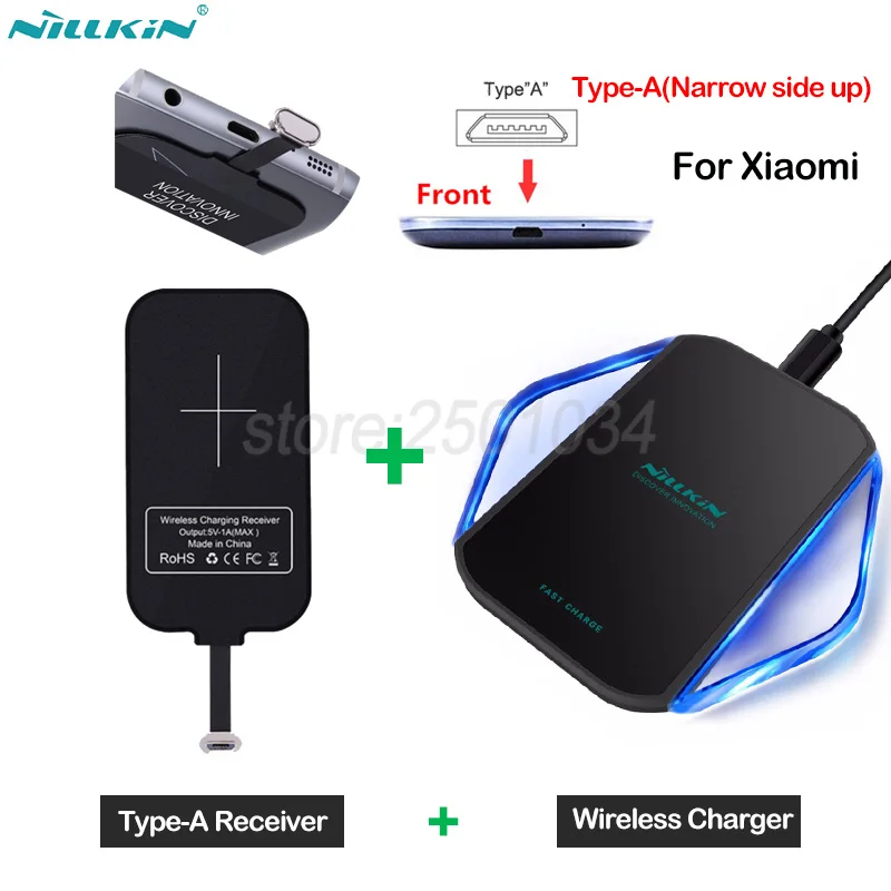 Nillkin Qi Беспроводное зарядное устройство + адаптер Micro USB Type A приемник Беспроводная