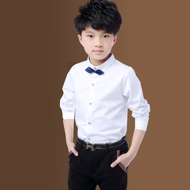 New Children Boys Shirts Cotton Solid ...