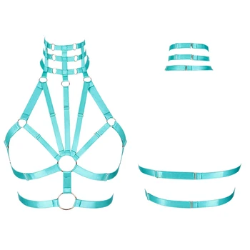 

Punk Pastel Goth Harness Strappy Cupless Top Body Cage Lingerie Plus Size Belt Elastic Fashion Women Bra Waist Belt Party Dance