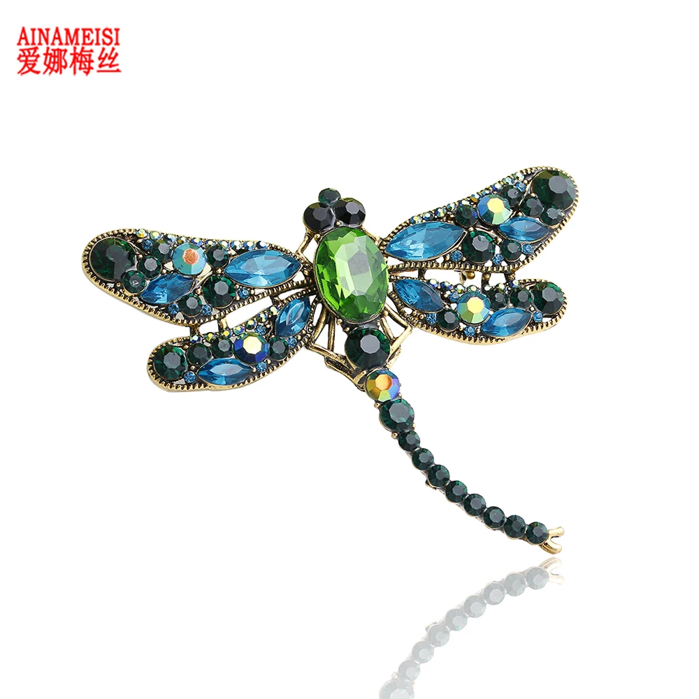 

AINAMEISI Fashion Dragonfly Brooches For Women Crystal Rhinestone Cute Animal Vintage Brooch Pins Clothing Accessories Jewelry