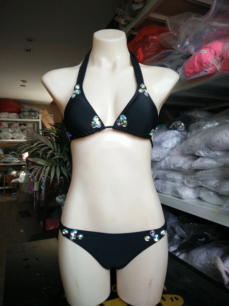 

Women Sexy SwimWear Solid Swim Wear Brazilian Bandeau Beach Wear Bathing Suit Rhinestone Bikini 2019