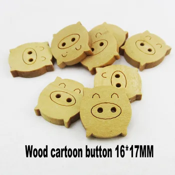 

60PCS 16*17MM wood pig button garment animal cartoons buttons coat boots sewing clothes accessories WCB-029-1