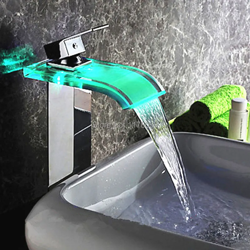 brass waterfall bathroom faucet,bathroom single handle faucets,LED