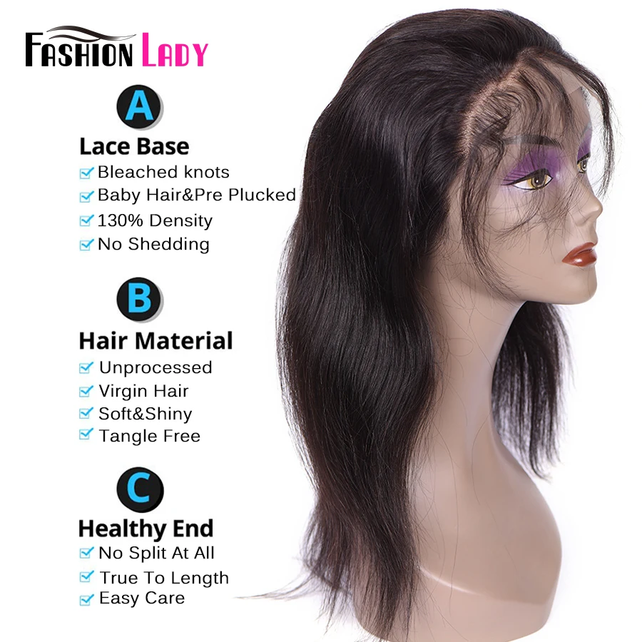 Fashion Lady 3 Bundles Brazilian Straight Human Hair Bundles With 360 Lace Frontal Clousre 100% Remy Human Hair Weave