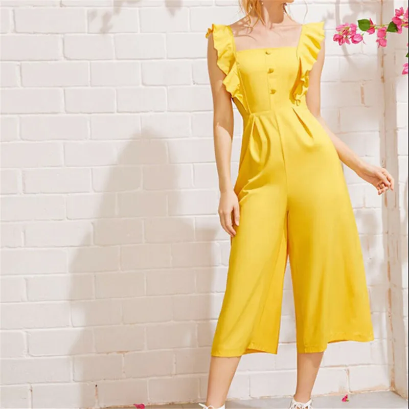 

Ladies Women Summer Jumpsuit Sleeveless Clubwear Long Pants Summer Outfits Square Neck Wide Leg Pants Loose Jumpsuit Jumpsuits
