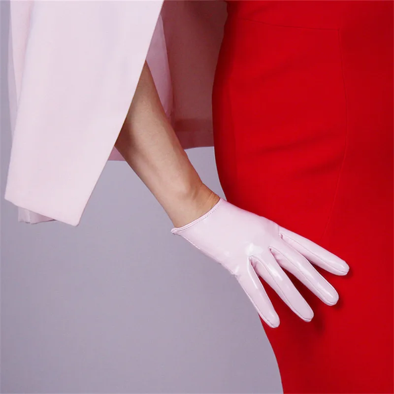 New 2019 Patent Leather Woman's Gloves Faux Genuine Leather PU Synthetic Leather Light Pink Female Mittens 50cm-13cm P43 New 2019 Patent Leather Woman's Gloves Faux Genuine Leather PU Synthetic Leather Light Pink Female Mittens 50cm-13cm P43