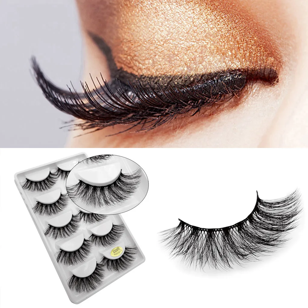 

5Paire Luxury Natural Handmade Mink 3D False Lashes Fluffy Strip Extension Eyelashes Long Natural Party Makeup Eye Lashes