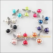 10 шт, смешанные цвета, Танцы Стекло Крылья ангела Подвески в форме сердца 22x29 мм