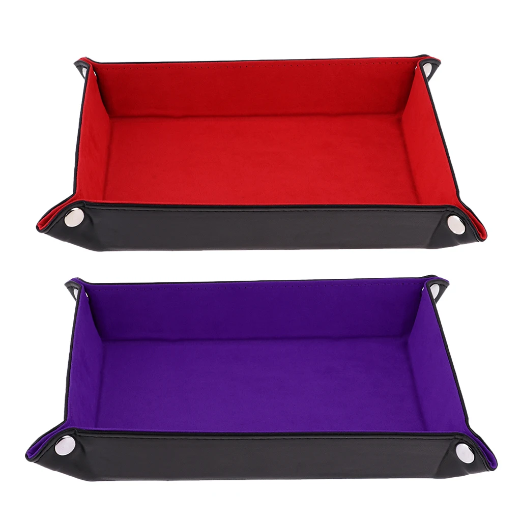 MagiDeal 2Pcs PU Leather Foldable Dices Rolling Tray Square 215x155x45mm for Watch Jewelry Storage Case Home Decor