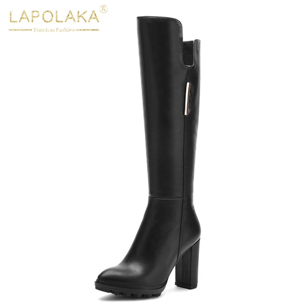 

LAPOLAKA Dropship Best Quality Women's Square High Heels Pointed Toe Platform Shoes Woman Zipper Closure Winter Knee Boots