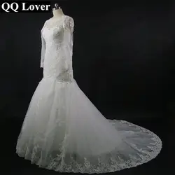 QQ Lover/Новинка 2019 г. асимметричное свадебное платье русалки на заказ с длинными рукавами и кружевом Vestido De Noiva
