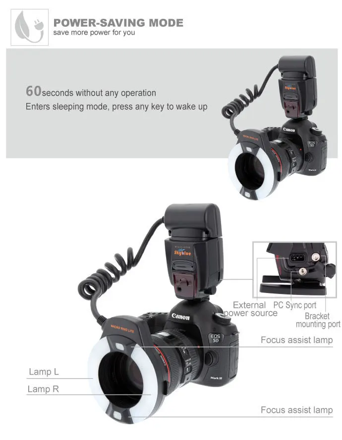 Meike MK-14EXTC макро-вспышка для ttl-объектива для Canon E-ttl с светодиодный светильник AF Assist