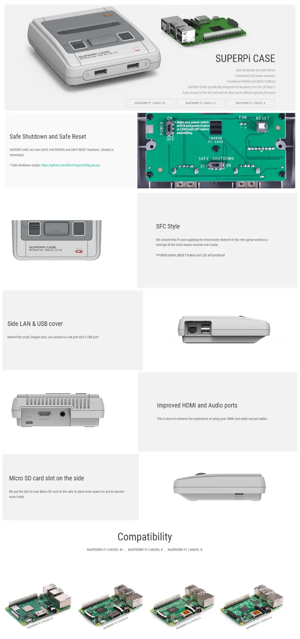 Retroflag SUPERPi чехол NESPi чехол с подарочным usb-контроллером для Raspberry Pi 3 Model B/3B