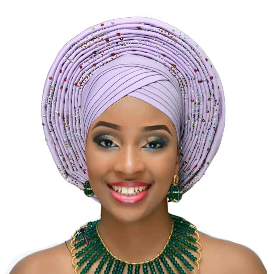 2018 Nigerian gele headtie already made auto hele turban cap african aso ebi gele aso oke headtie big brim (6)