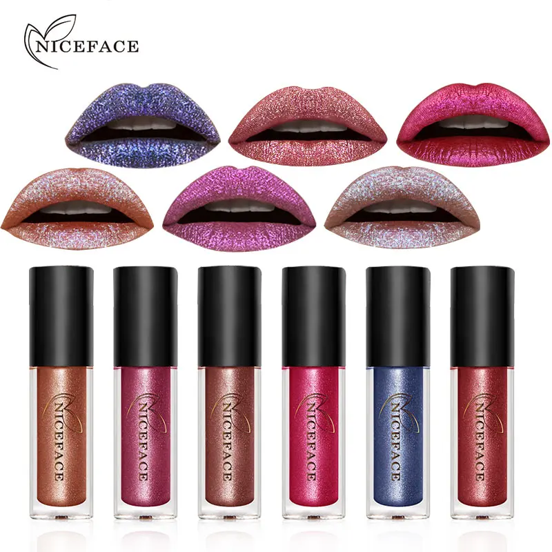 NICEFACE 6 цветов Блеск для губ Shimmer матовая губная помада водостойкий металлический